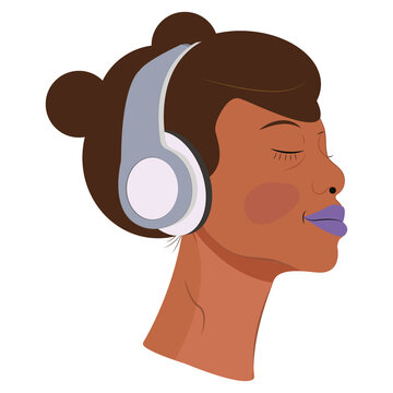 Happy affro girl with headphones - Vector illustration