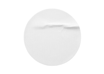 Blank white round paper sticker label isolated on white background