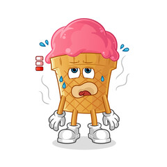 ice cream low battery mascot. cartoon vector