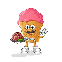 ice cream chef with meat mascot. cartoon vector