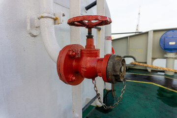 Fire hydrant on board the ship. Fire hydrant on bow of offshore vessel.