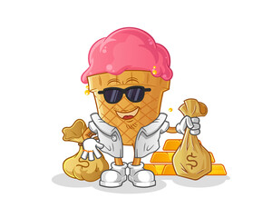ice cream rich character. cartoon mascot vector