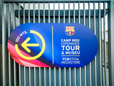 Direction signbord to entrance Camp Nou Stadium of Barcelona Football Club