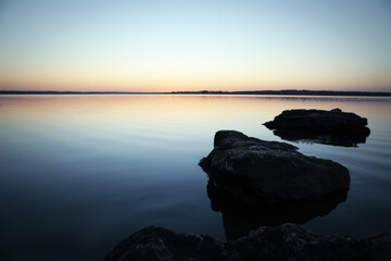 Picturesque view of sunset on riverside. Healing concept