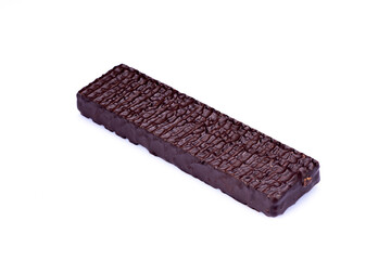 Chocolate covered wafers on white background