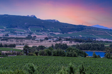 Obraz na płótnie Canvas franschhoek wine valley with twilight sky in Cape Town western cape South Africa