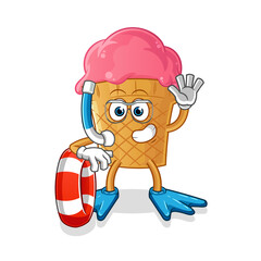 ice cream swimmer with buoy mascot. cartoon vector