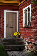 abandon place, red wood with white windows