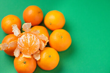 orange tangerine fresh juicy fruits clementine ready to eat on the table healthy snack top view copy space for text food background rustic