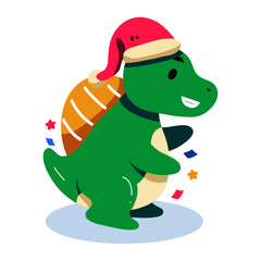 Cute Dinosaur Winter Christmas Illustration 