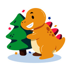 Cute Dinosaur Winter Christmas Illustration 