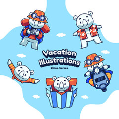 Cute Animal Holiday Vacation Illustrations Set