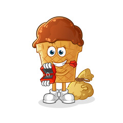 chocolate ice cream propose and holding ring character. cartoon mascot vector