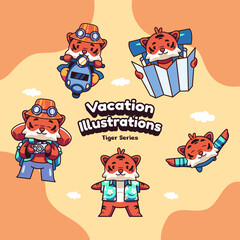 Cute Animal Holiday Vacation Illustrations Set