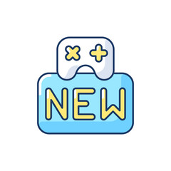 New game RGB color icon. Popular electronic entertainment, computer or mobile gaming. Videogame interface element. Player controller Isolated vector illustration