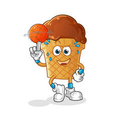 chocolate ice cream playing basket ball mascot. cartoon vector