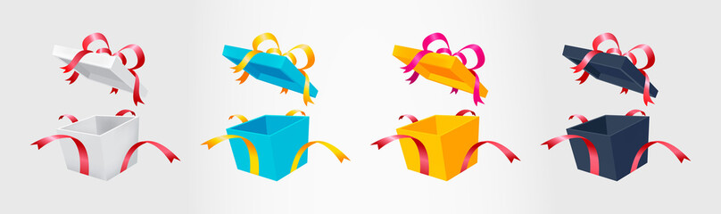 New Isolated Vector Set of Unpacked Gift Boxes. Suitable for sales and contests. Open black frame with red ribbon	