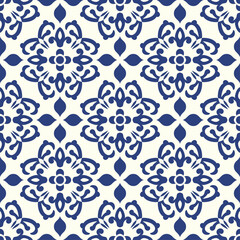 Vector ornamental seamless pattern in old ceramic azulejo style. Traditional oriental texture