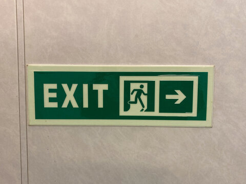 Emergency exit sign on board the ship.