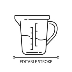 Measuring cup linear icon. Culinary, bakery purposes. Kitchen utensil. Dry and wet ingredients. Thin line customizable illustration. Contour symbol. Vector isolated outline drawing. Editable stroke