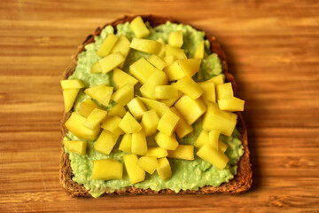 avocado mango sandwich for a healthy breakfast and snack. Proper nutrition. Delicious and healthy food. High quality photo