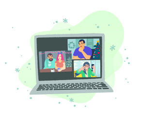 Christmas or New Year chatting with friends or family online.