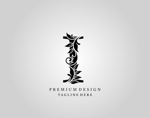 Classic Initial I Letter logo design, elegant floral ornate monogram design vector.