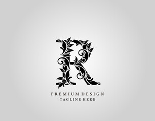 Classic Initial R Letter logo design, elegant floral ornate monogram design vector.