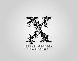 Classic Initial X Letter logo design, elegant floral ornate monogram design vector.