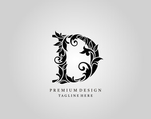 Classic Initial D Letter logo design, elegant floral ornate monogram design vector.