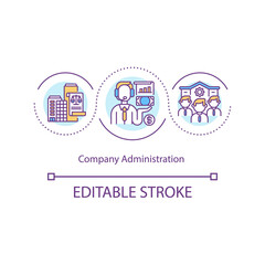 Company administration concept icon. Overseeing, supervising business operations idea thin line illustration. Administrative receivership. Vector isolated outline RGB color drawing. Editable stroke - obrazy, fototapety, plakaty