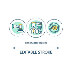 Bankruptcy trustee concept icon. Distributing debtor assets to creditors idea thin line illustration. Negotiator between two parties. Vector isolated outline RGB color drawing. Editable stroke