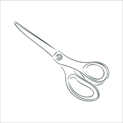 scissors, black and white outline. stencil. thing. Scissors in hand drawn doodle style. Sketch. Isolated on a white background vector eps 10