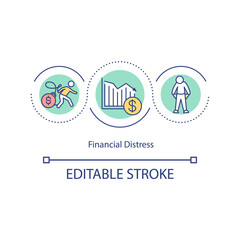 Financial distress concept icon. Inability paying creditors and lenders idea thin line illustration. Reduced income. Unexpected expenses. Vector isolated outline RGB color drawing. Editable stroke