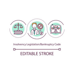 Insolvency legislation concept icon. Bankruptcy code idea thin line illustration. Legislative framework for assets liquidation. Vector isolated outline RGB color drawing. Editable stroke