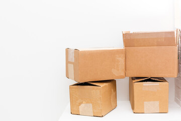 Lot of cardboard boxes on white background