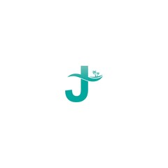 Letter J logo  coconut tree and water wave icon design