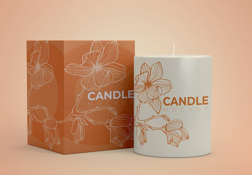 Isolated Front Candle and Box Mockup