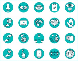 International Day of Human Solidarity Line Vector Icons Set. Contains such Icons as Handshake, Heart, planet Earth, helping Hand, People and more. Editable Stroke. 32x32 Pixel Perfect