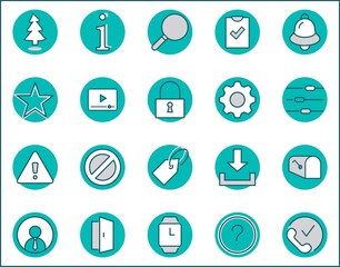 Set of Interface Related Vector Line Icons. Contains such Icons as User, Search, Info, Star, Bell, Door, Settings, Lock, Alert, Gear and more. Editable Stroke. 32x32 Pixel Perfect