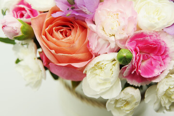 Bouquet of beautiful flowers. Greeting card template.	