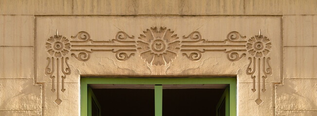 On the streets in Barcelona, public places. Elements of architectural decoration of buildings,...