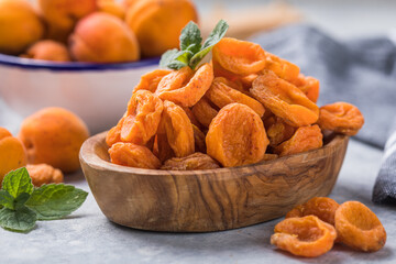 Dried apricots are popular in cooking, sweet dried fruit, healthy food, compote making.
