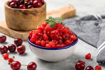 Dried cherries with fresh berry  on a white background