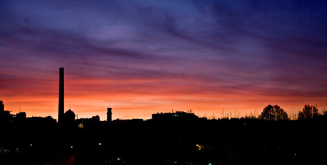 Beautiful colourful sunset in the city