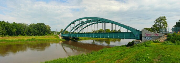 Railway bridge over the river Dyje, Breclav, Czech Republic.