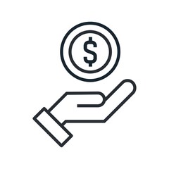 Money donation concept icon. Pictograph of money in hand. Flat vector illustration.