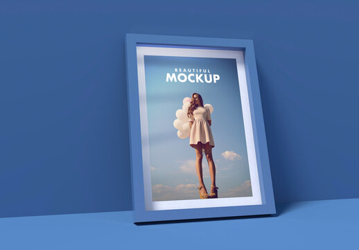 Frame on Blue Wall Mockup