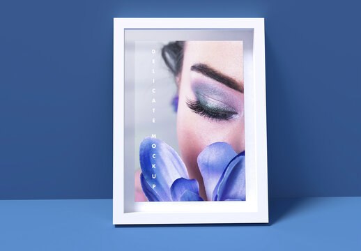 Frame on Blue Wall Mockup