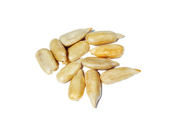 sunflower seeds peeled close-up macro. isolated on a white background